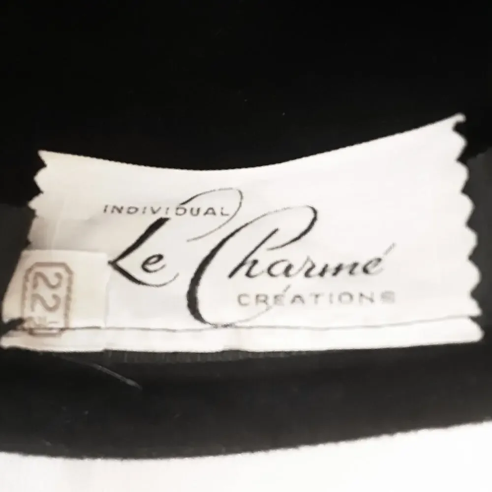 💎Le Charme Black Wool Felt Cloche Hat Asymmetrical Brim Large Side Bow